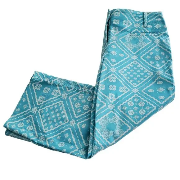Ann Taylor Loft Boho Paisley Crop Pants | Like New | 0P | Turquoise White - Picture 9 of 12